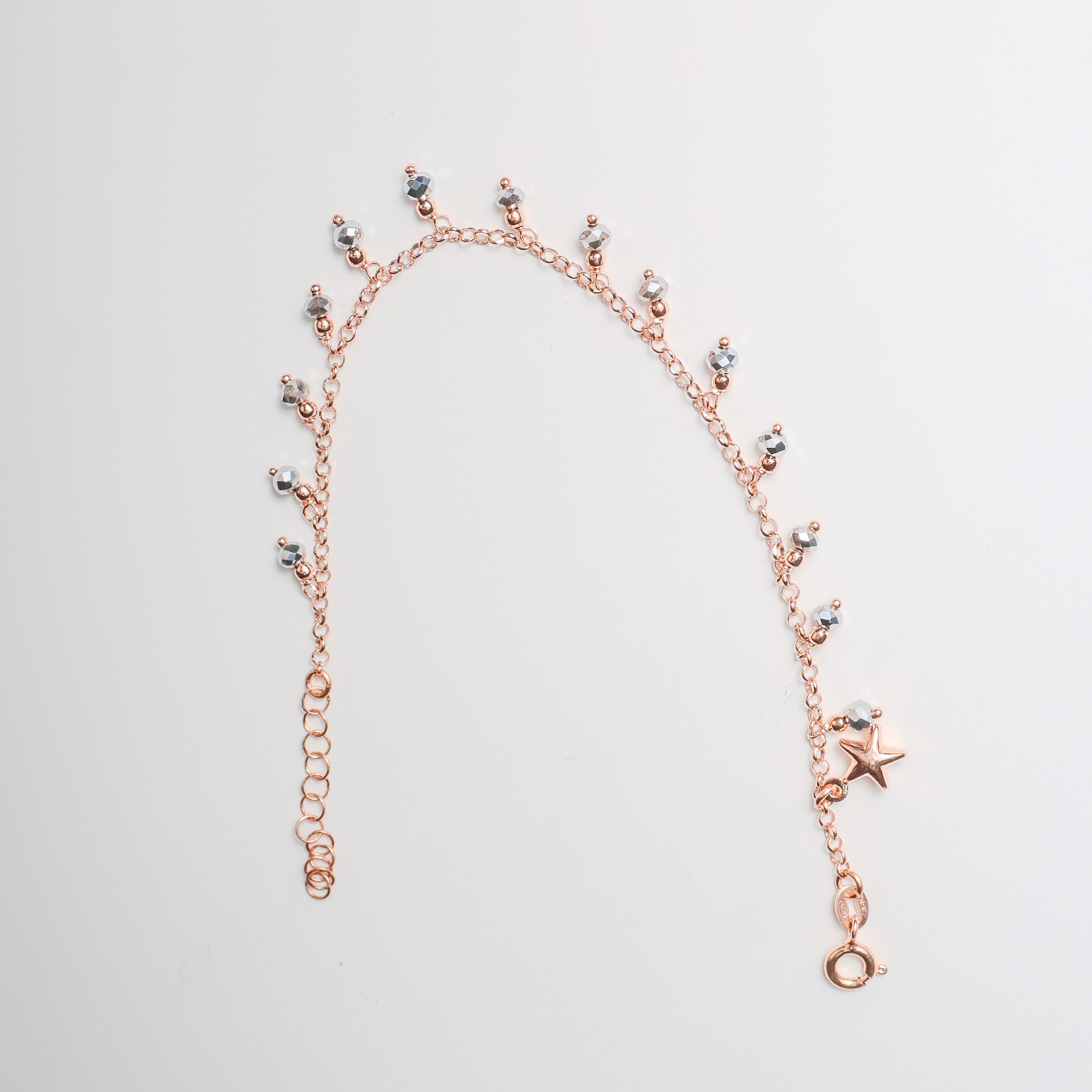 Bracciale in argento color oro rosa con pendenti