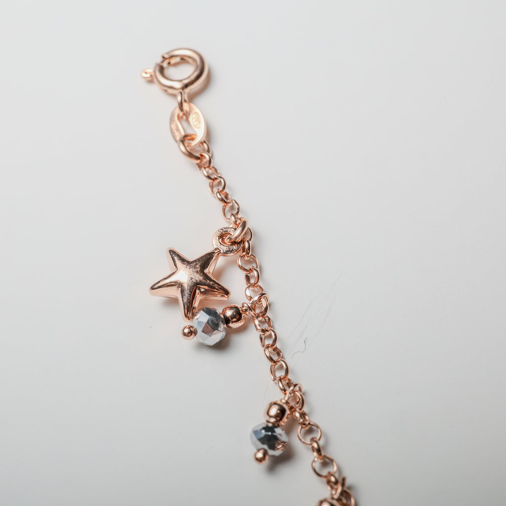 Bracciale in argento color oro rosa con pendenti