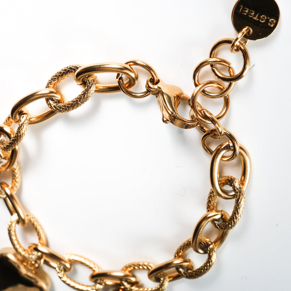 Bracciale catena acciaio con cuori pendenti