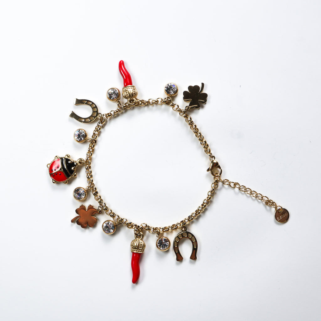 Bracciale in acciaio gold porta fortuna