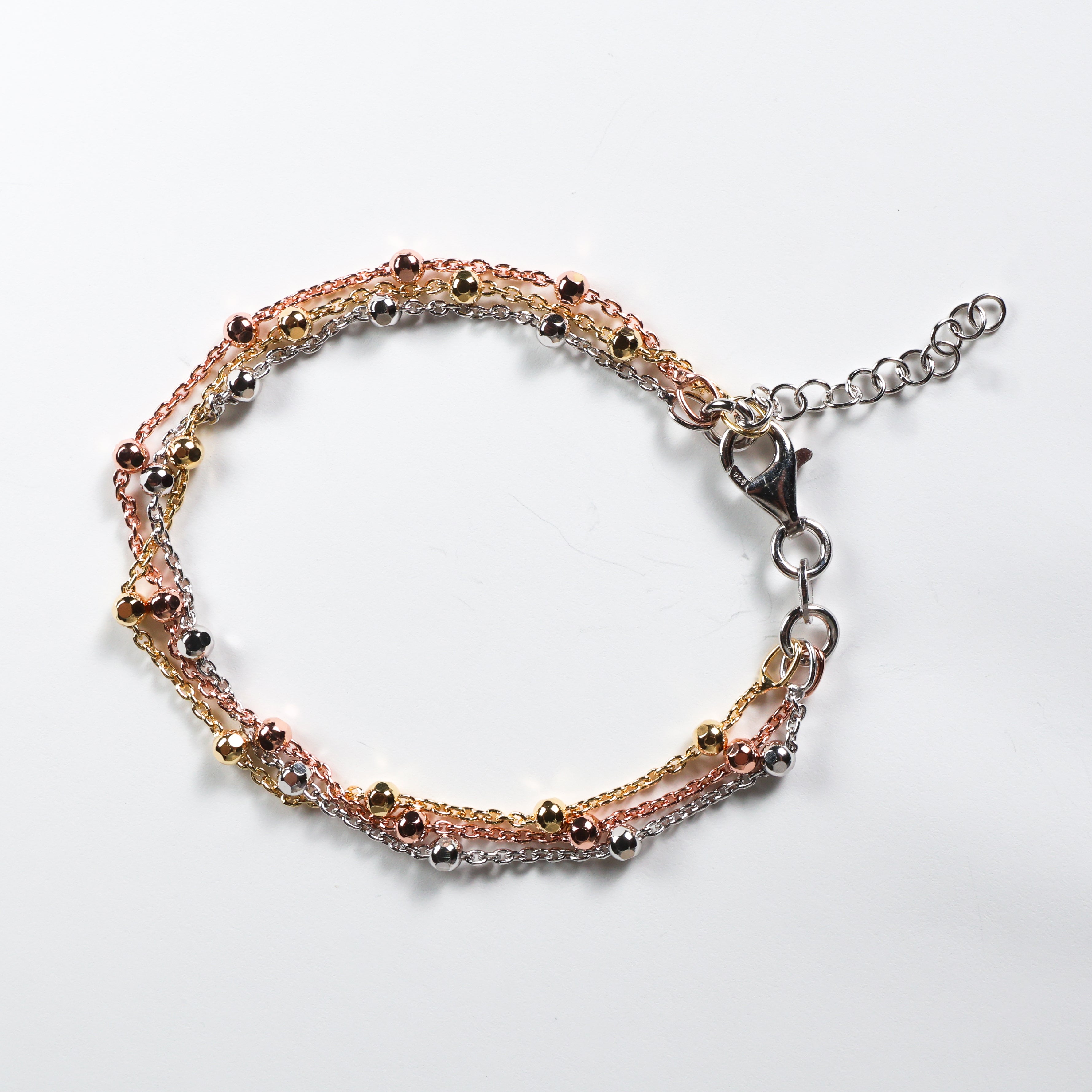 Bracciale in argento, tre fili multicolor