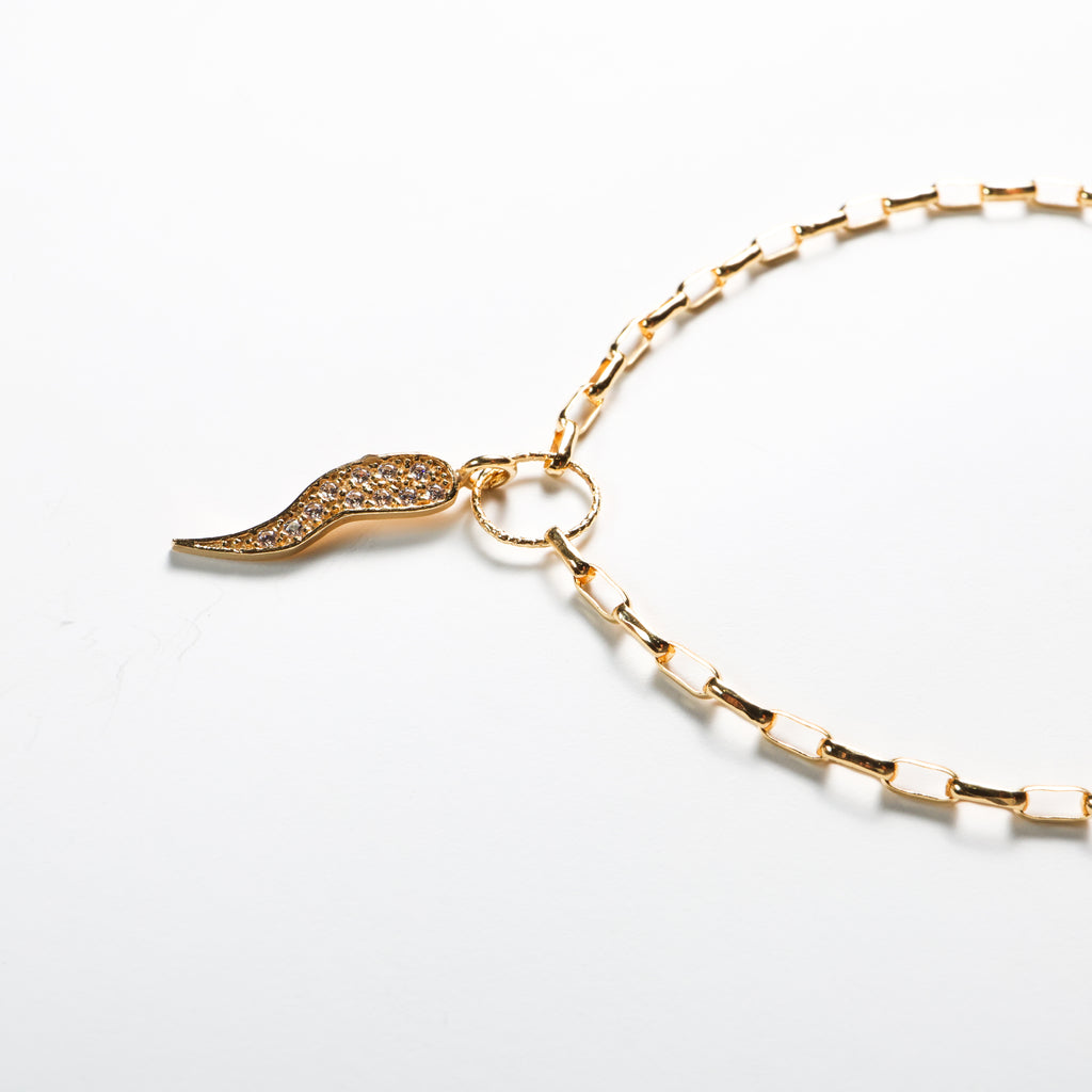 Bracciale in argento catena con corno zirconato