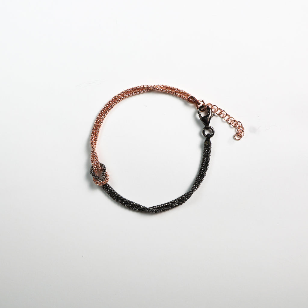 Bracciale argento nodo bicolor oro rosa e nero