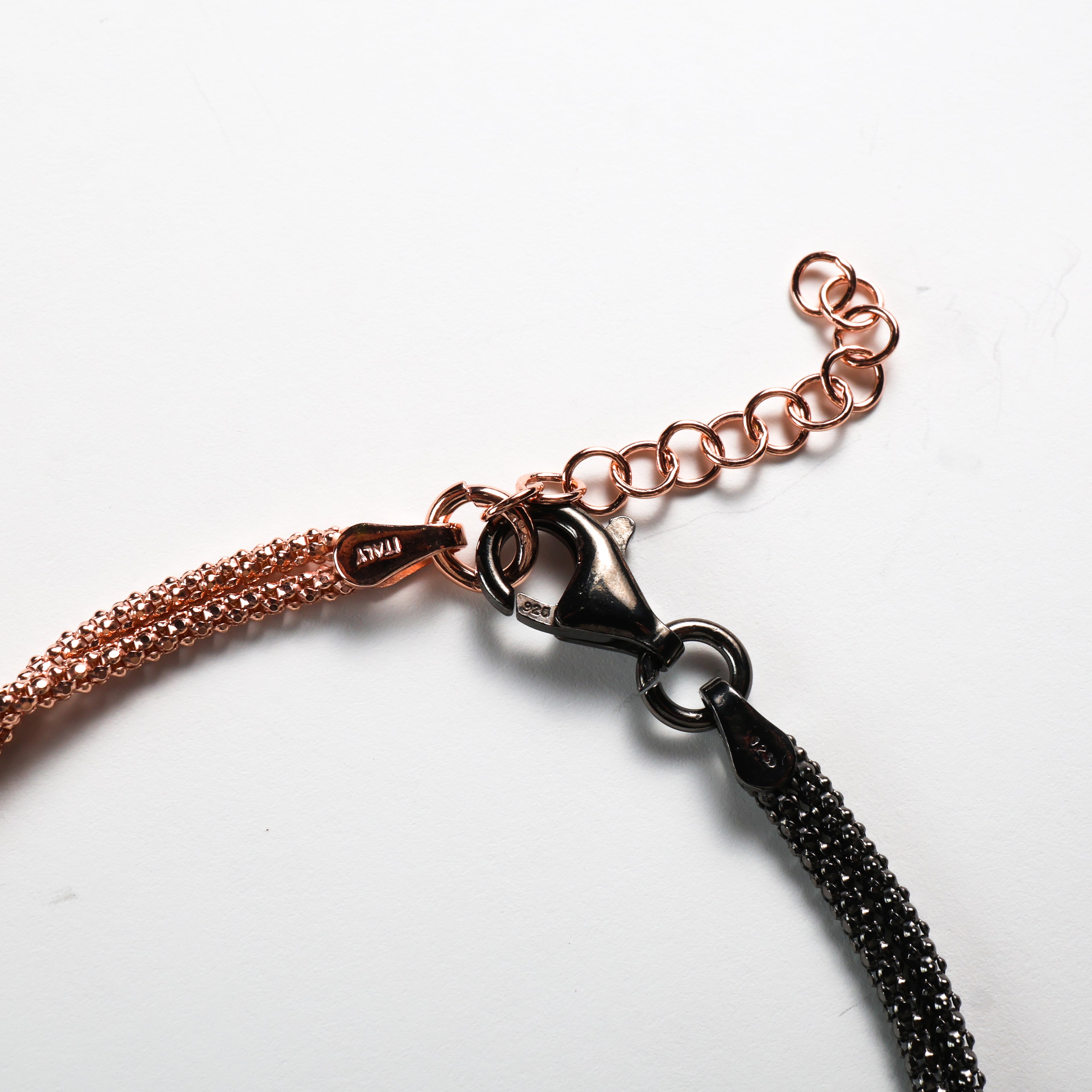 Bracciale argento nodo bicolor oro rosa e nero