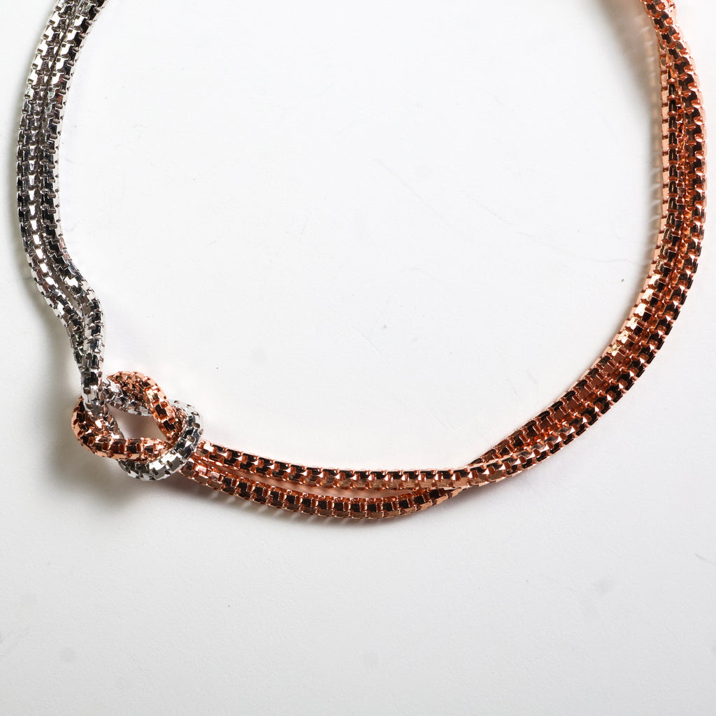 Bracciale argento nodo bicolor oro rosa e silver