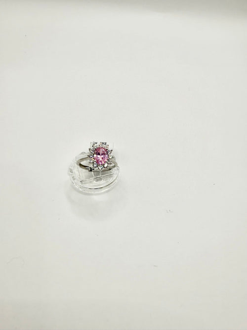 Anello con pietra rosa e zirconi in argento 925