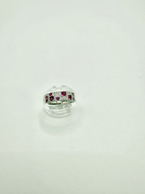 Anello a fascia con pietre rosa e zirconi in argento 925