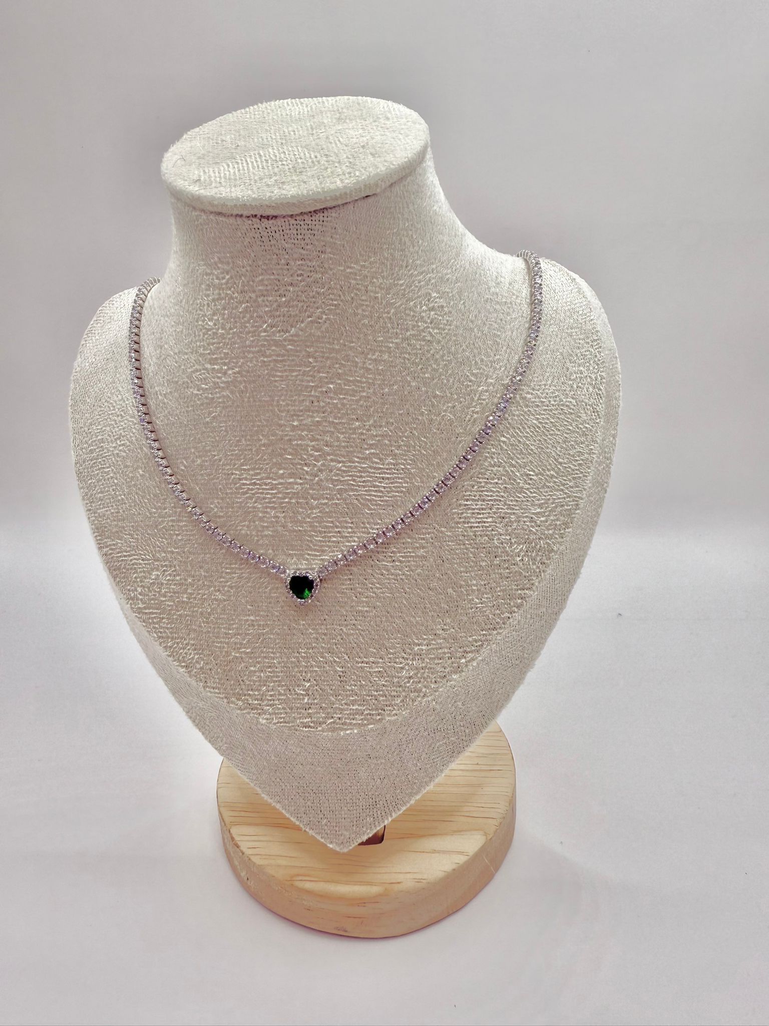 Collana tennis cuore smeraldo verde in argento 925