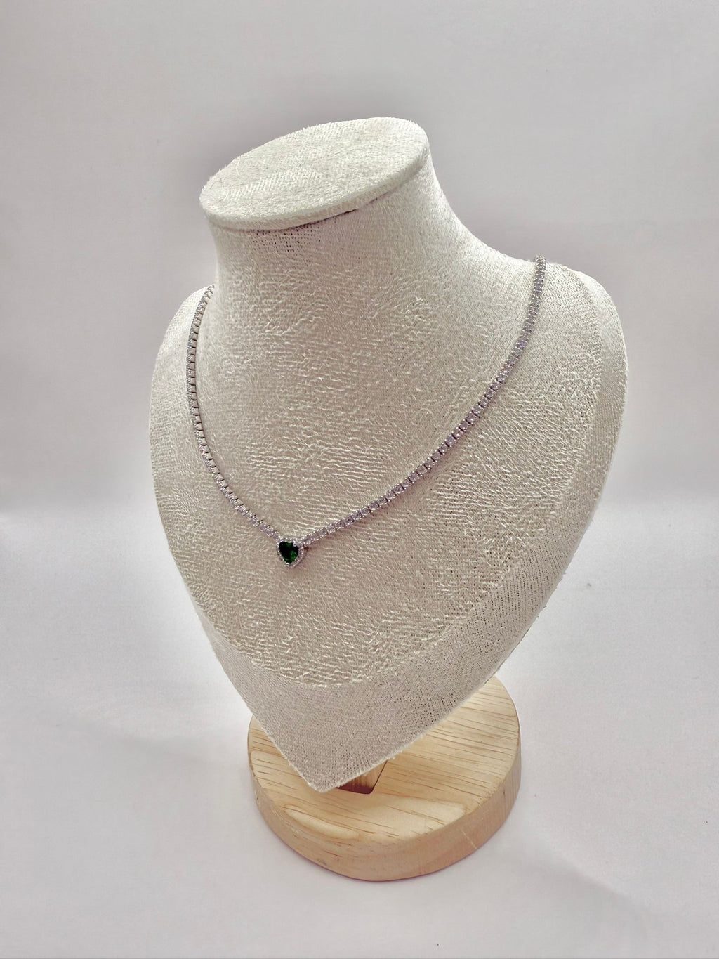 Collana tennis cuore smeraldo verde in argento 925