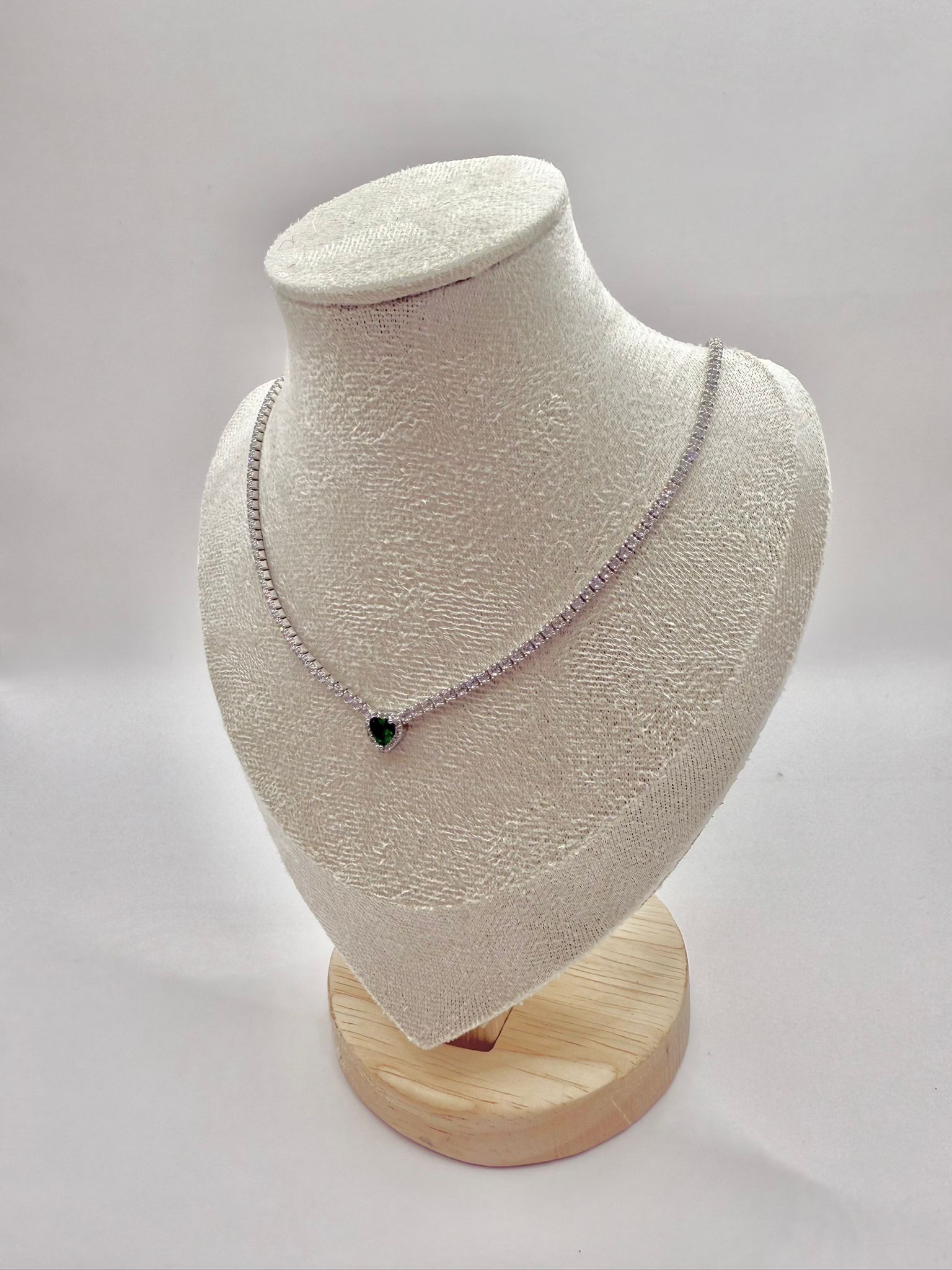 Collana tennis cuore smeraldo verde in argento 925