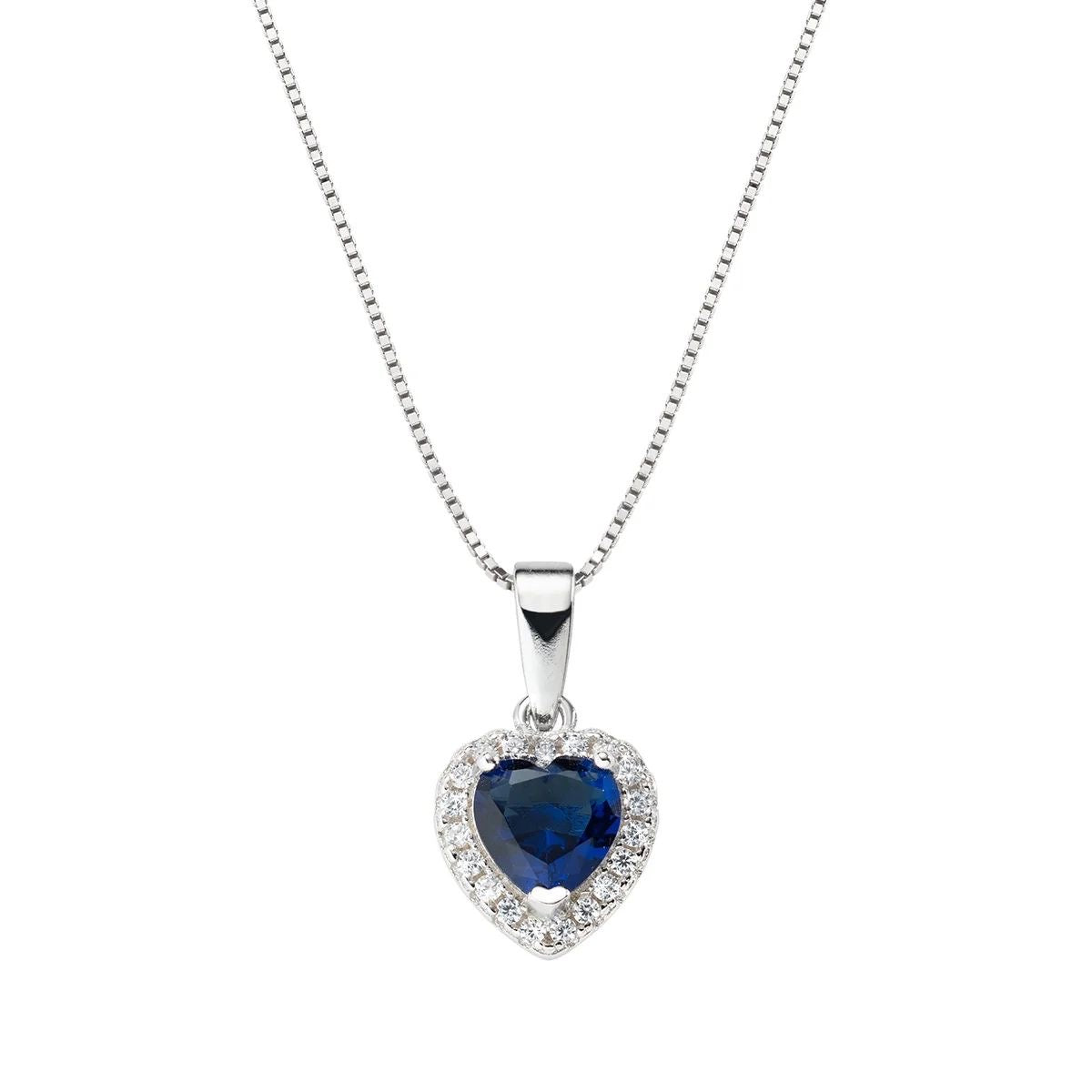 Collana in argento925 con zaffiro blu a forma di cuore